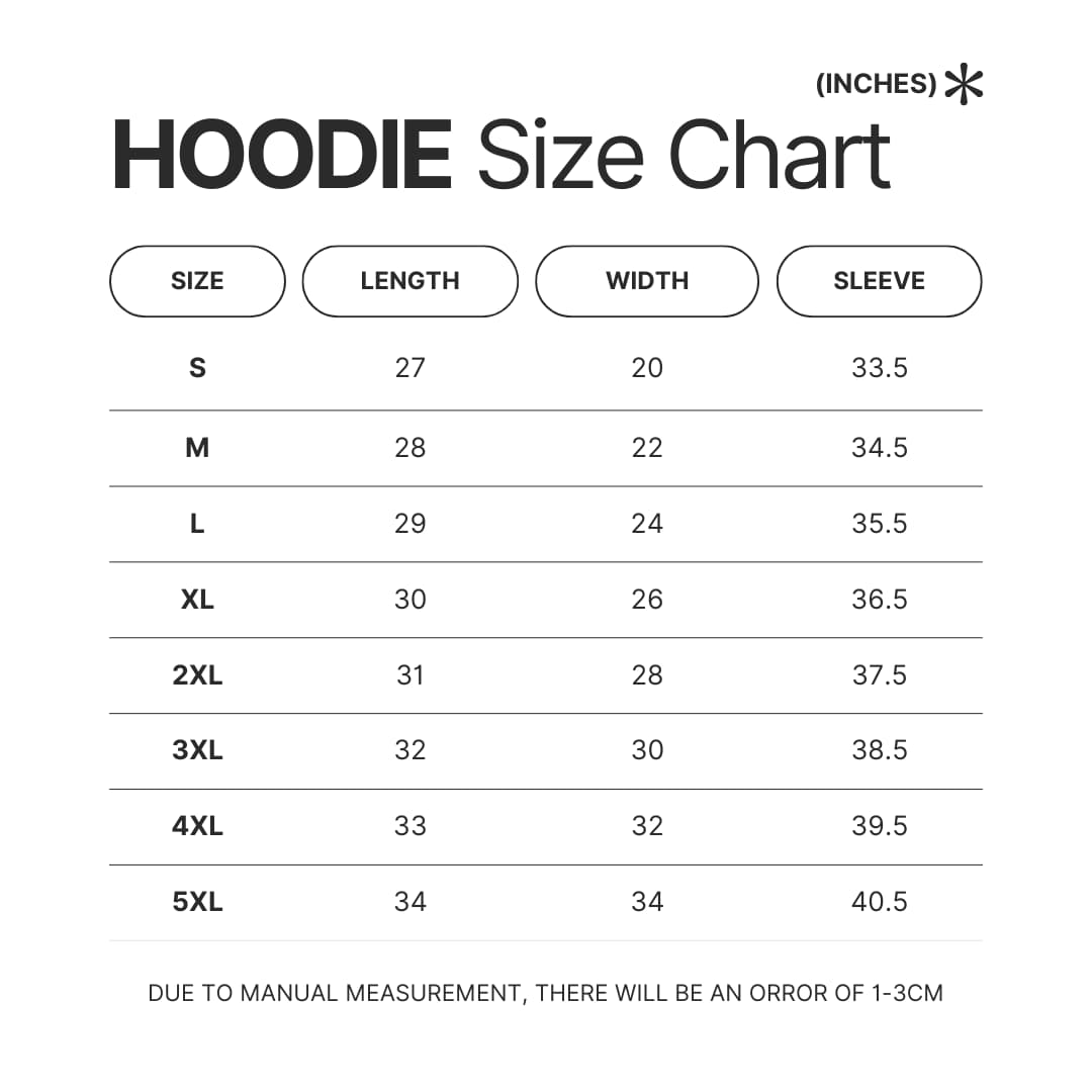 Hoodie Size Chart - Pizza Tower Merch