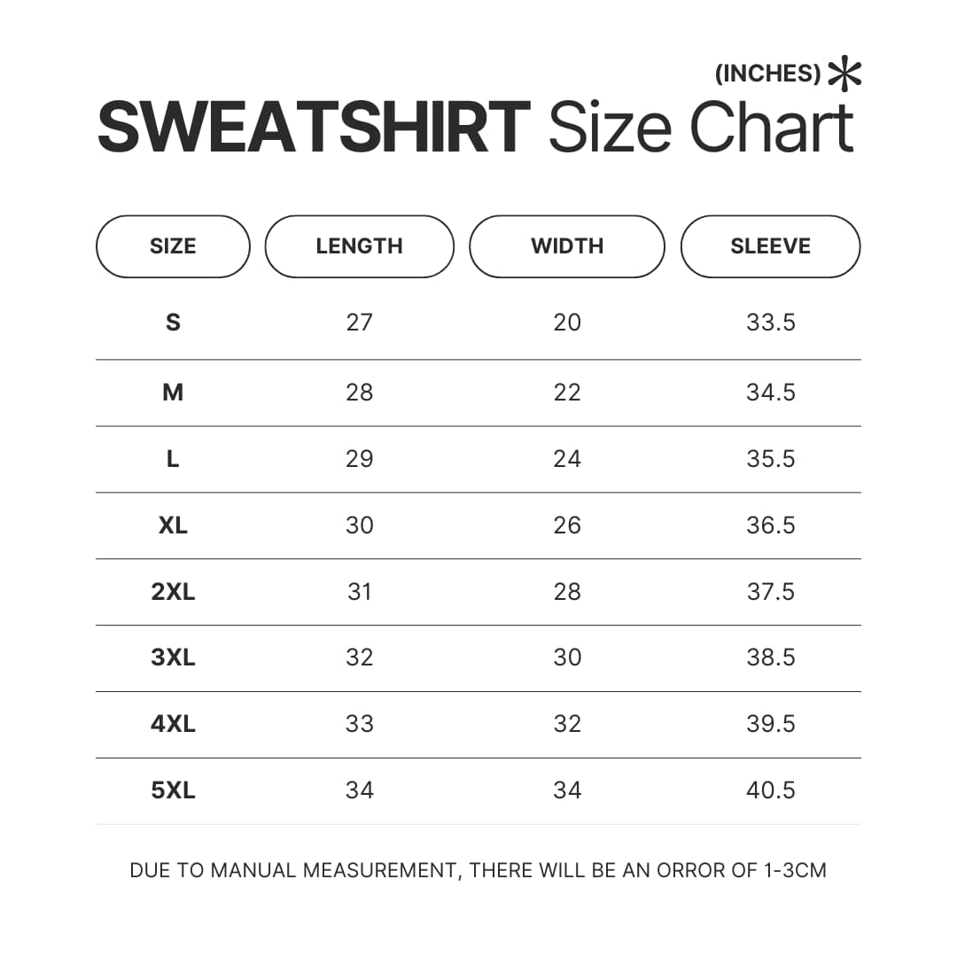 Sweatshirt Size Chart - Pizza Tower Merch