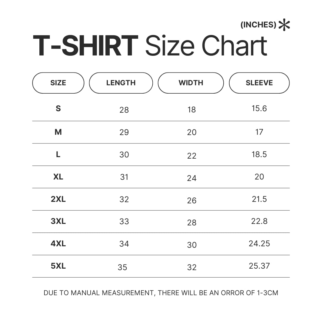 T shirt Size Chart - Pizza Tower Merch