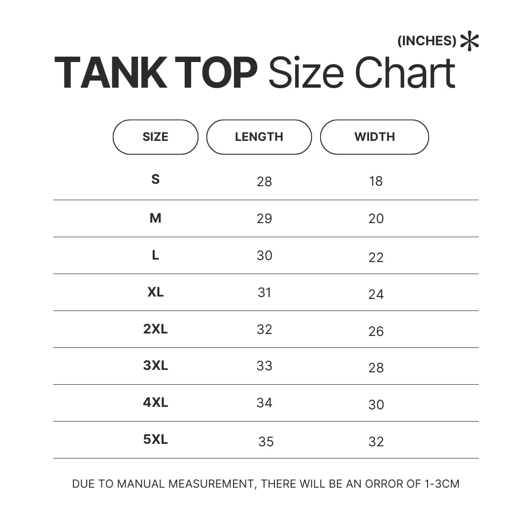Tank Top Size Chart - Pizza Tower Merch