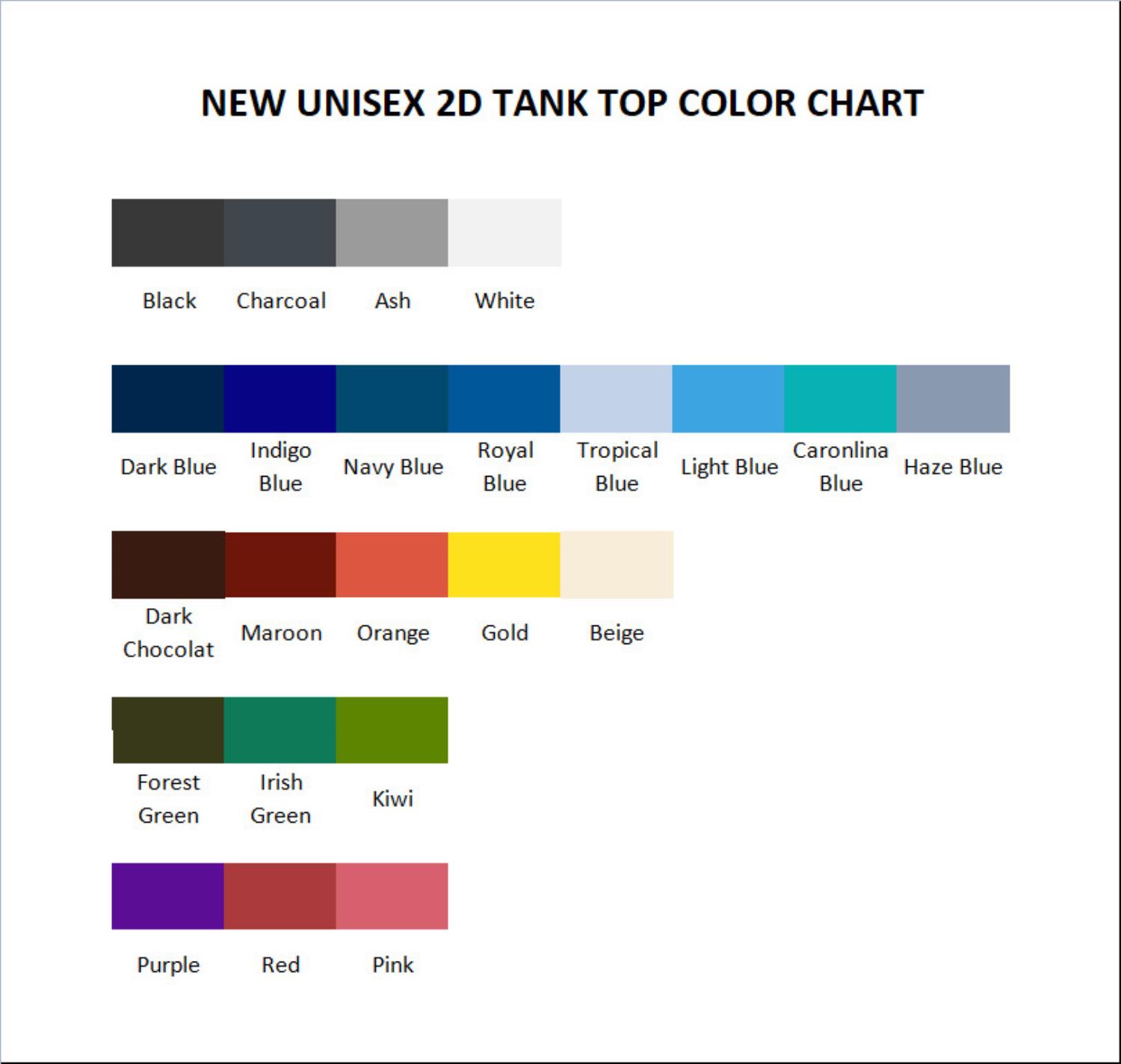 tank top color chart - Pizza Tower Merch