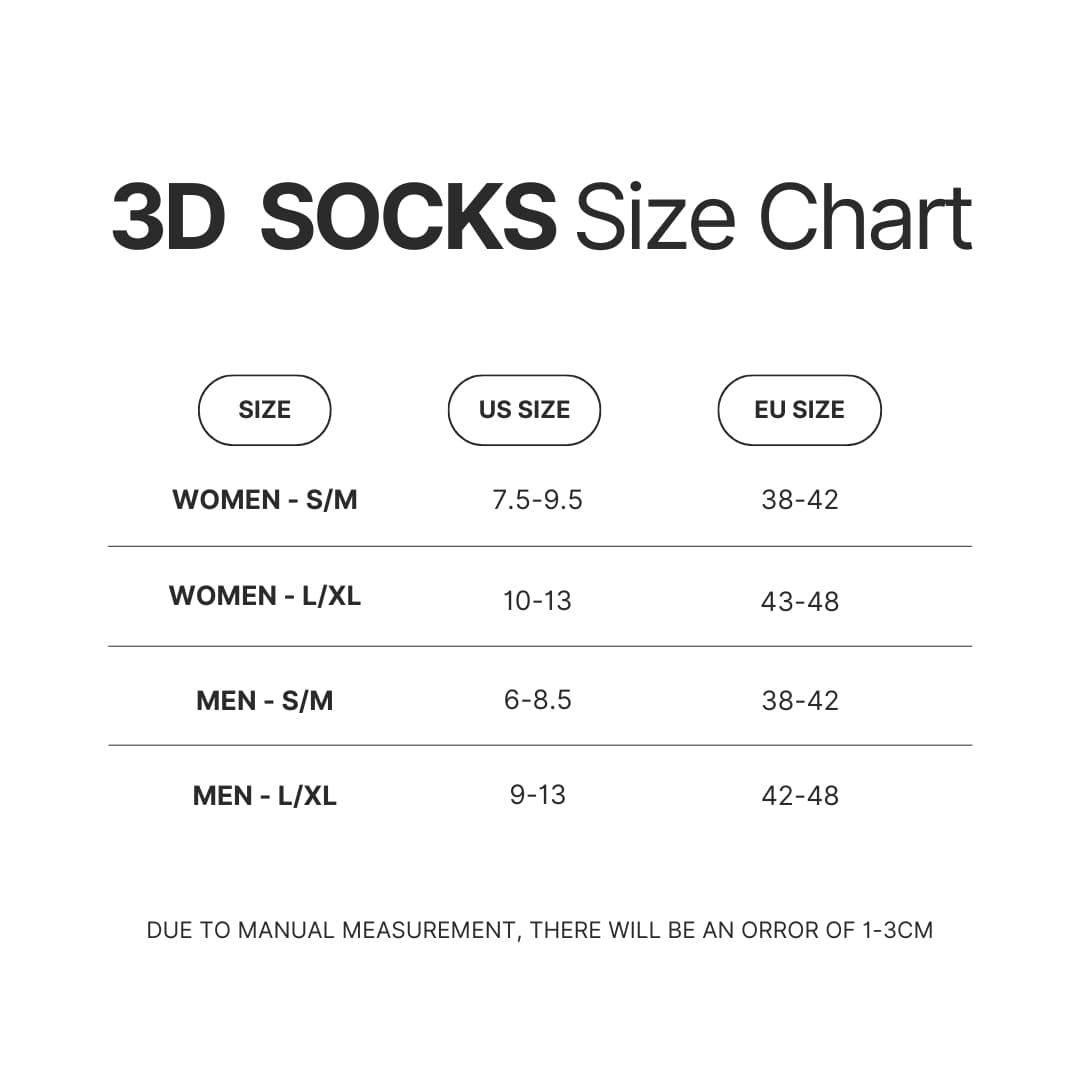 3D Socks Size Chart - Pizza Tower Merch