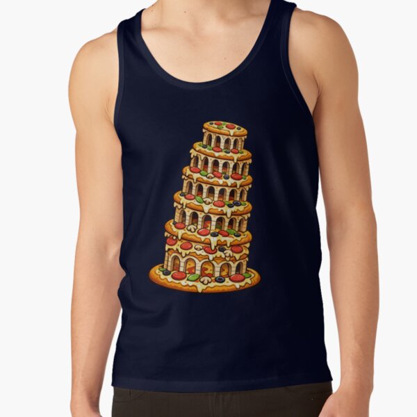 Funny Food Humor Tower Of Pizza Pun Design Tank Top - Image 5