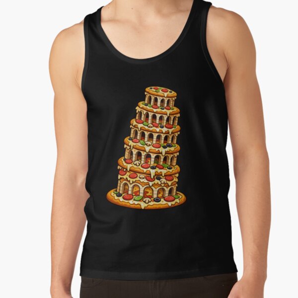 Funny Food Humor Tower Of Pizza Pun Design Tank Top - Image 2