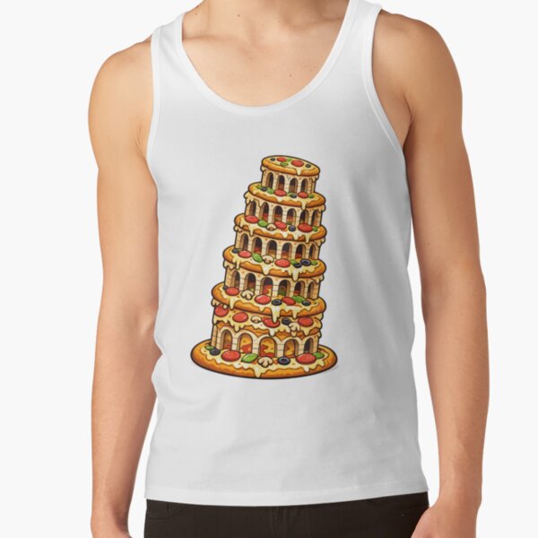 Funny Food Humor Tower Of Pizza Pun Design Tank Top