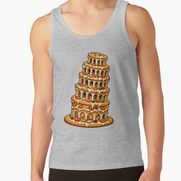 Funny Food Humor Tower Of Pizza Pun Design Tank Top - Image 3