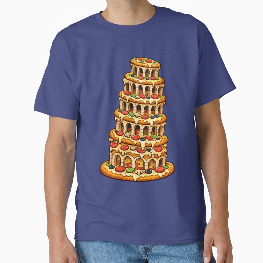 Funny Food Humor Tower Of Pizza Pun Design T-shirt - Image 4