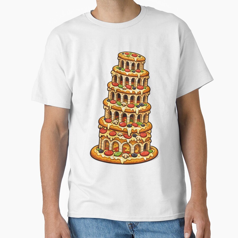 Funny Food Humor Tower Of Pizza Pun Design T-shirt