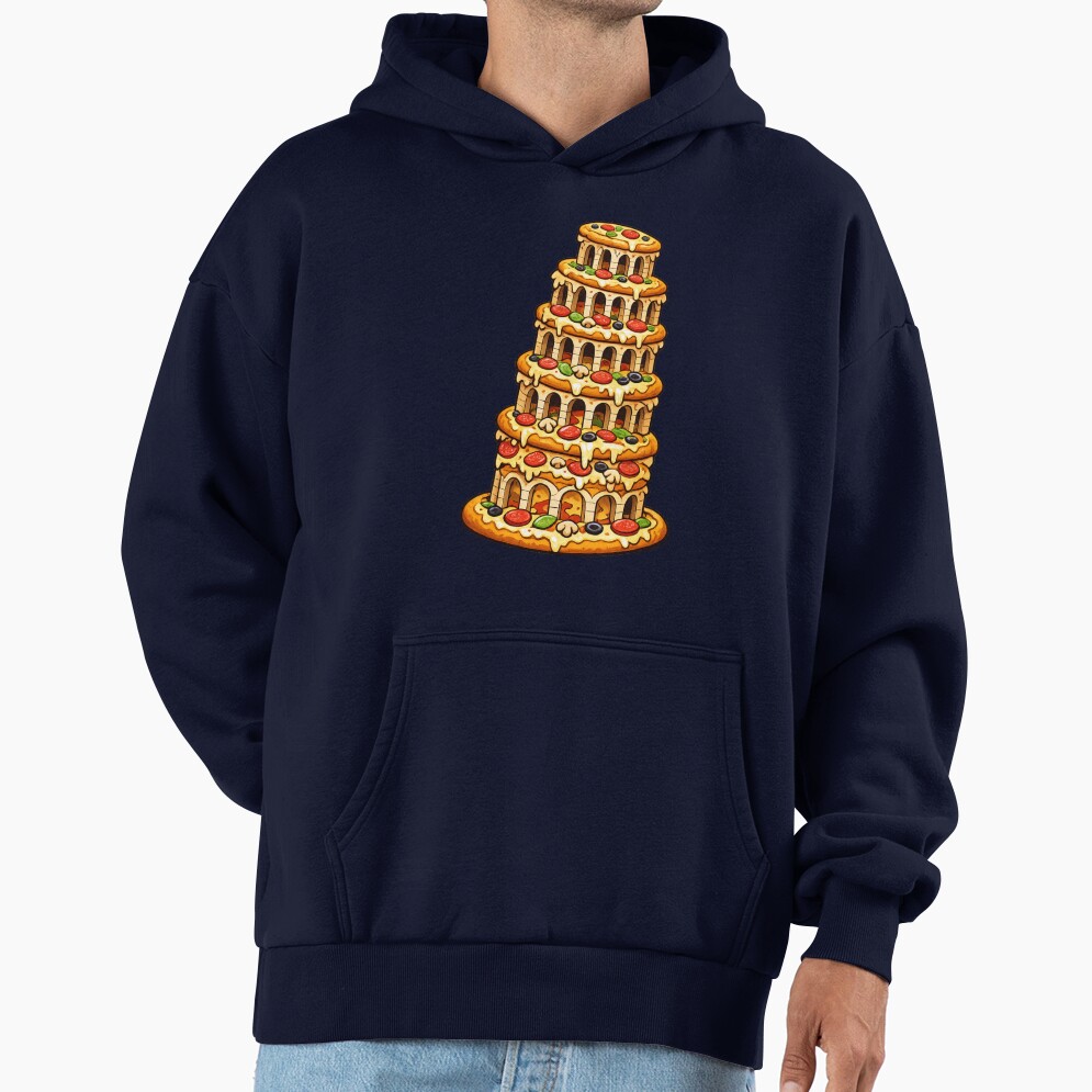 Funny Food Humor Tower Of Pizza Pun Design Hoodie - Image 5