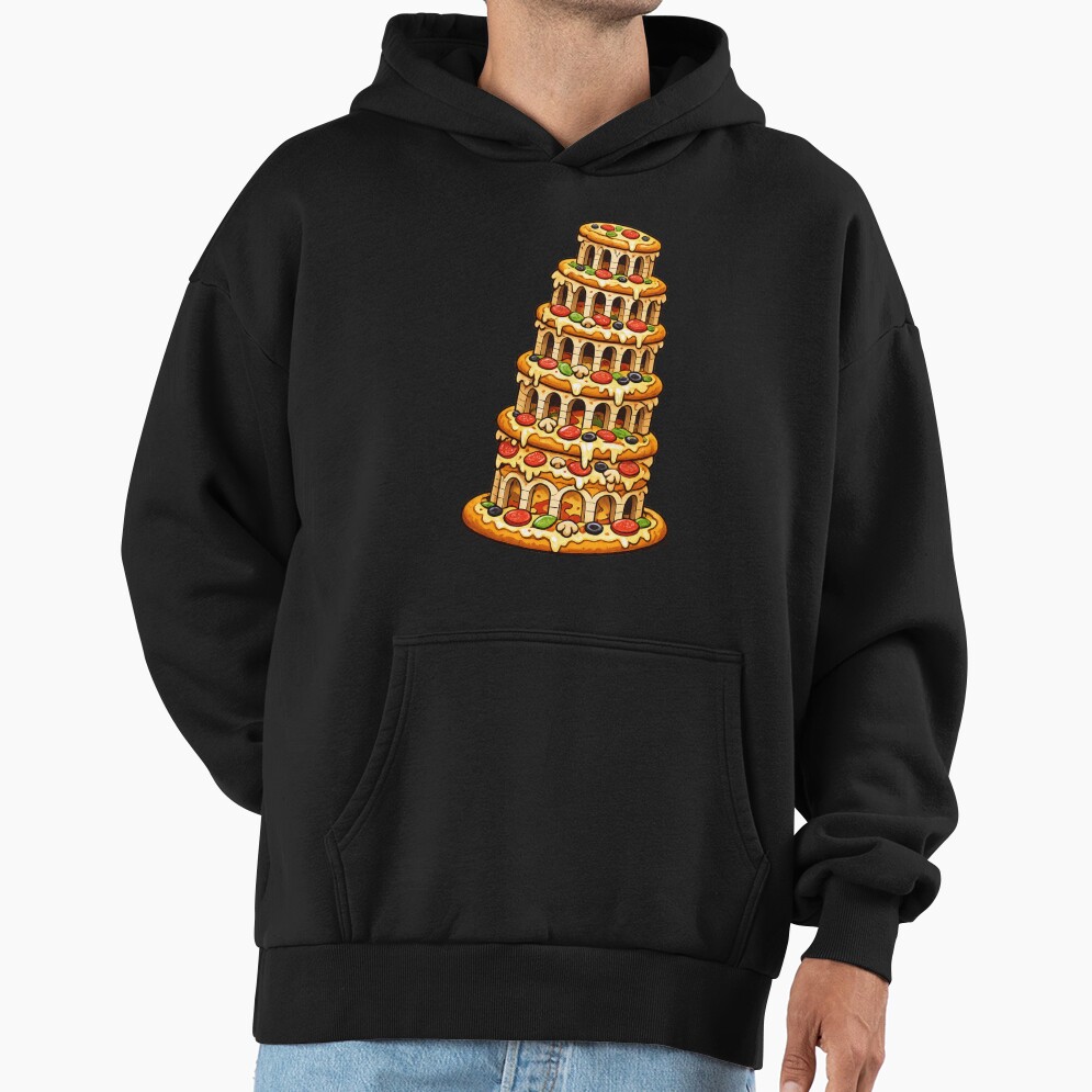 Funny Food Humor Tower Of Pizza Pun Design Hoodie - Image 2