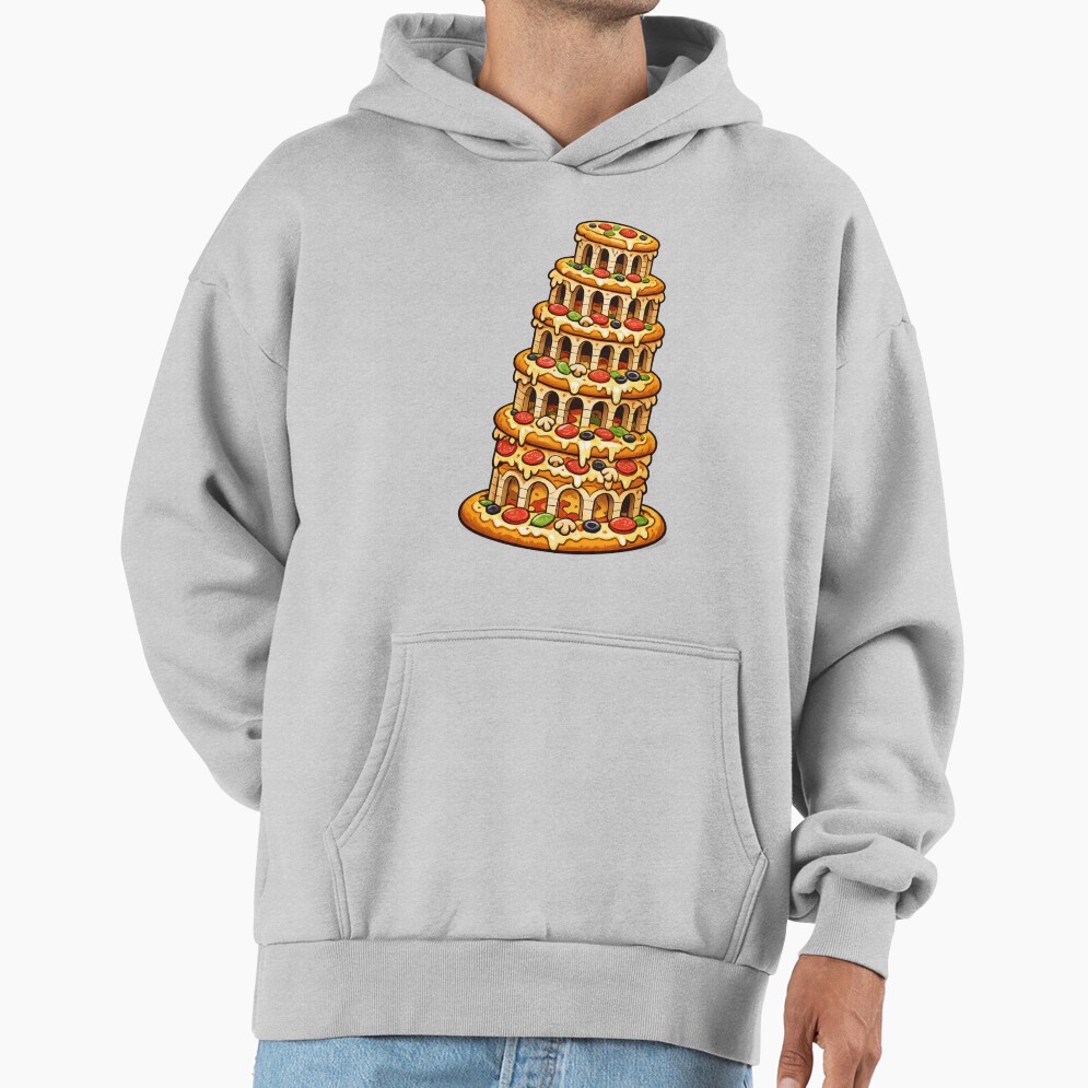 Funny Food Humor Tower Of Pizza Pun Design Hoodie - Image 4