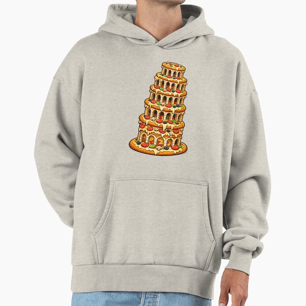 Funny Food Humor Tower Of Pizza Pun Design Hoodie - Image 3