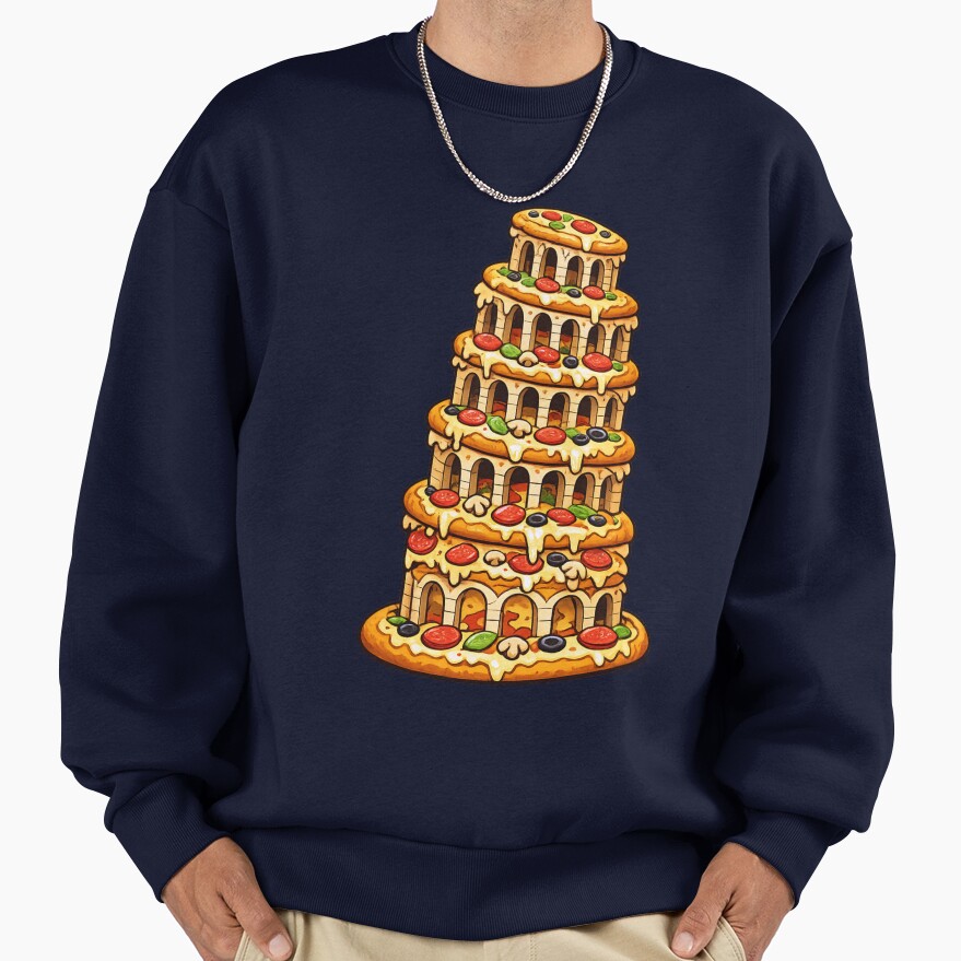 Funny Food Humor Tower Of Pizza Pun Design Sweatshirt - Image 5