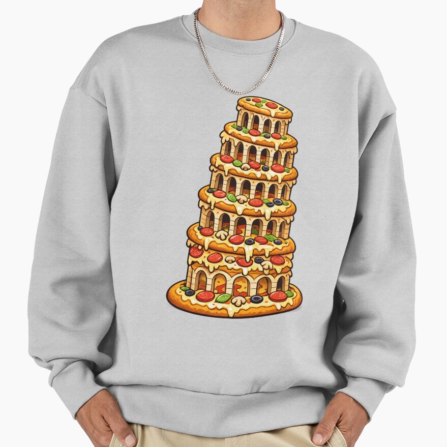 Funny Food Humor Tower Of Pizza Pun Design Sweatshirt - Image 4