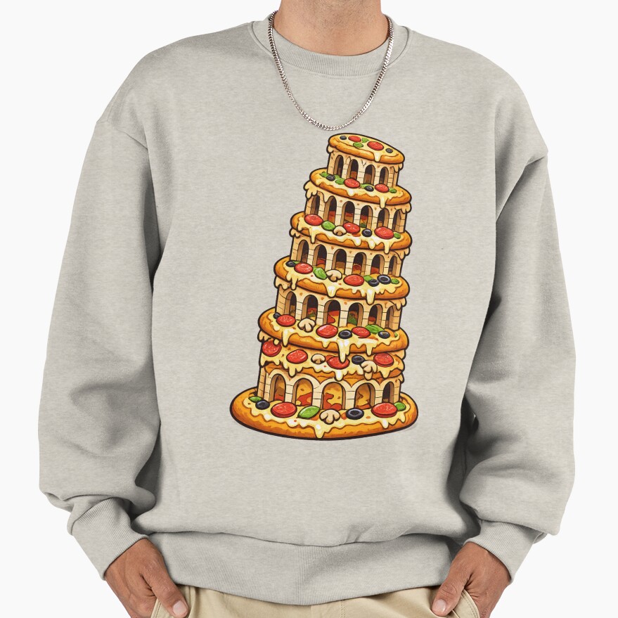 Funny Food Humor Tower Of Pizza Pun Design Sweatshirt - Image 3